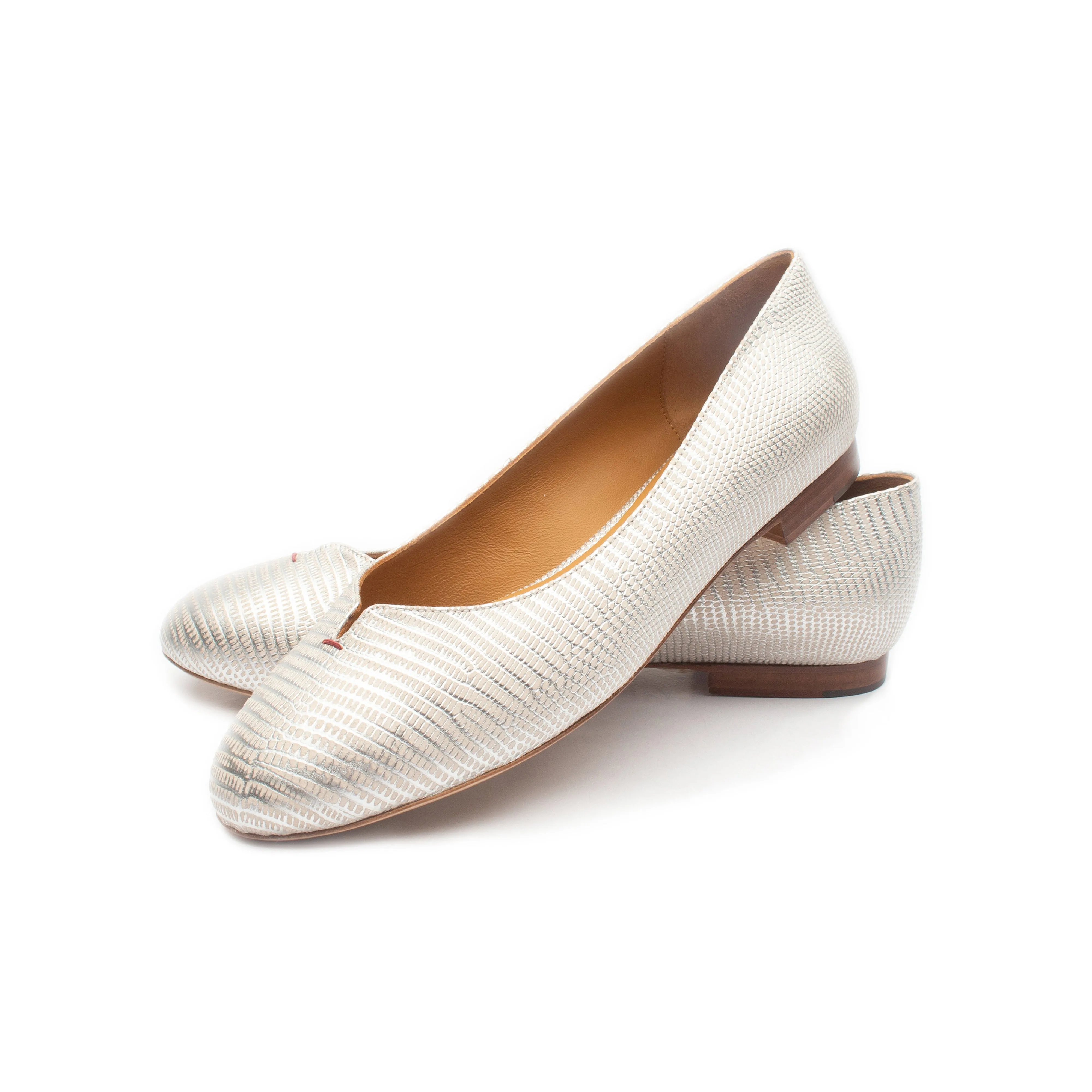 Yumi Ballet Flat in Embossed Silver Lizard Leather